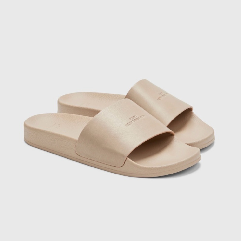 KOIO Elba Shitake Leather Slides Size 8 / EU 38 | Neutral Minimal Sandals | BNIB